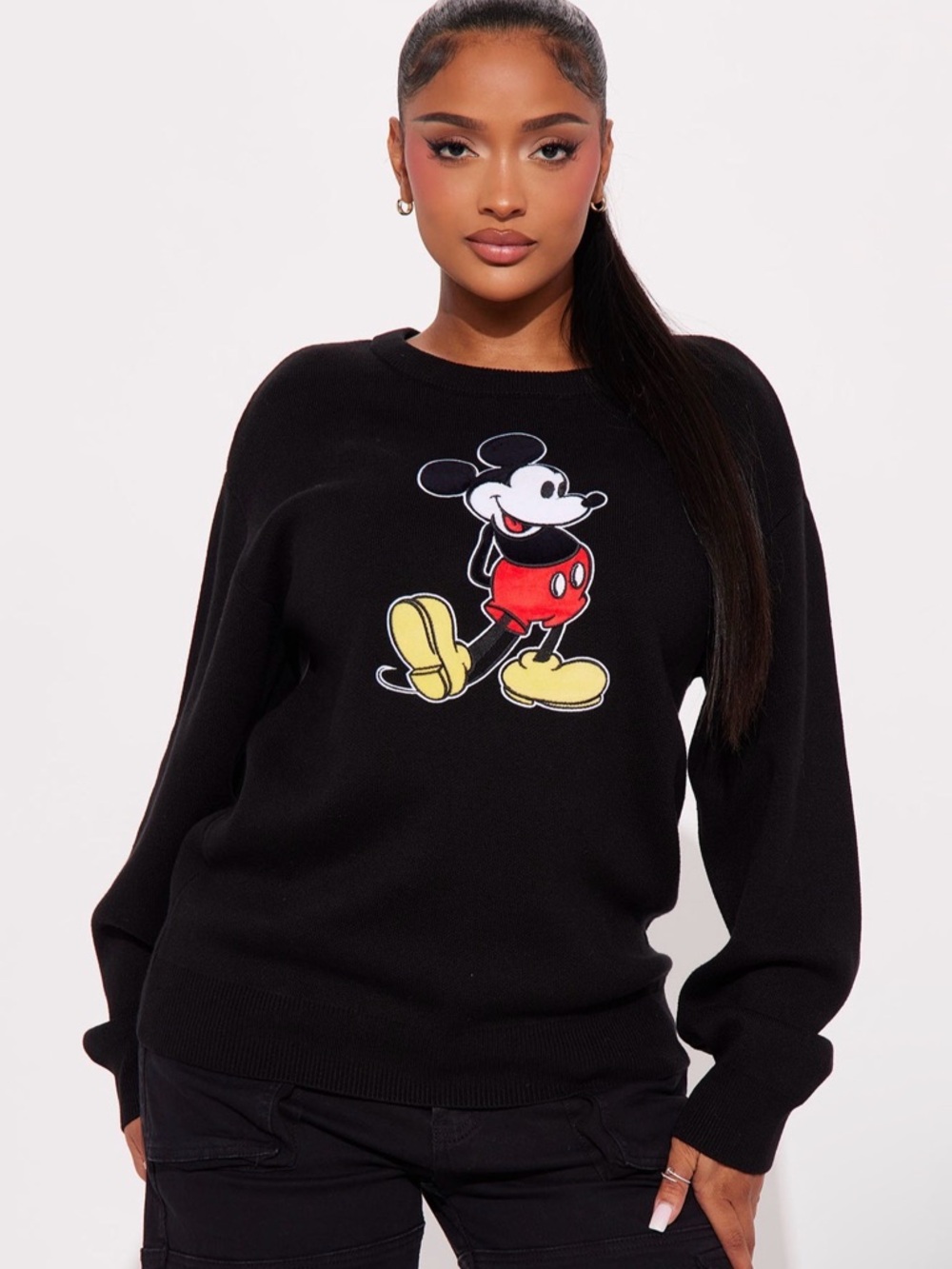 Black Mickey Mouse Graphic Crewneck Sweater